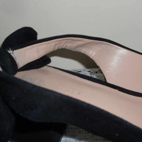 Sole Society 7 1/2 Black Velvet Slingback Heels Bsck Bow - Picture 8 of 9